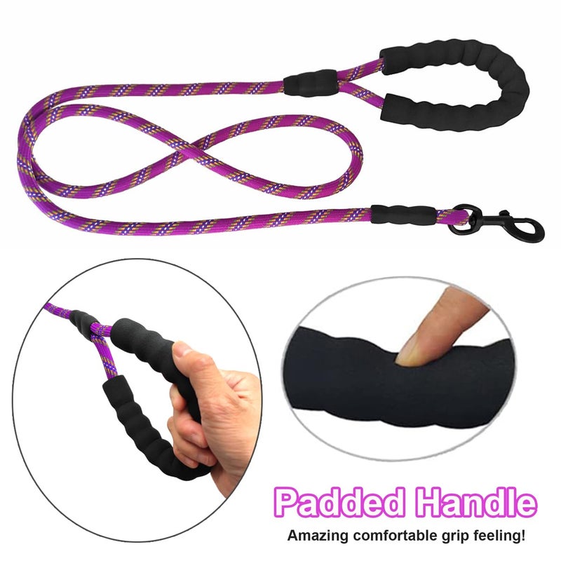 MayPaw Heavy Duty Rope Dog Leash, 6/8/10/15/20 FT Long Nylon Pet Leash, Soft Padded Handle Thick Lead Leashes for Large Medium Dogs Walking Recall Training (6ft * 1/2", Purple) - Image 5